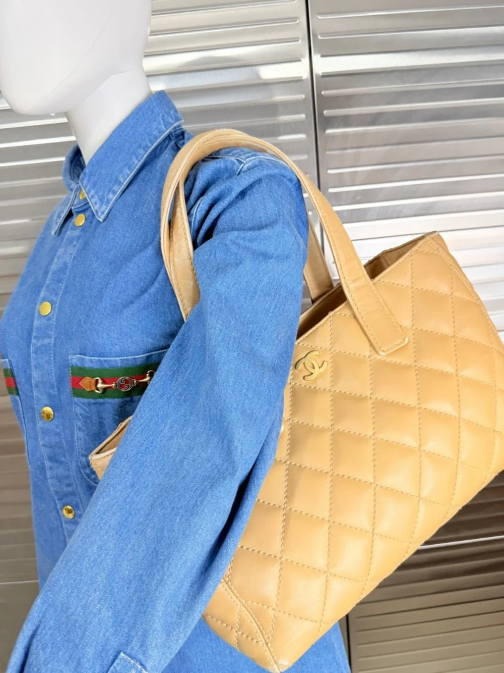 CHANEL Quilted Wild Stitch Tan Calfskin Leather Tote - Picture 14 of 16